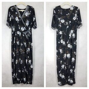 Signature by Robbie Bee L Floral Pant Jumpsuit Belted Short sleeves